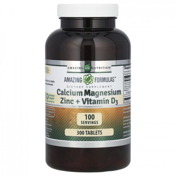 Amazing Formulas Calcium Magnesium, Zinc + D3 (Calcium 1000mg - Magnesium 400mg - Zinc 25mg Plus Vitamin D3 600 IU), Promoting Bone, Muscle, Teeth and Nerve Health, 300 Tablets, USA