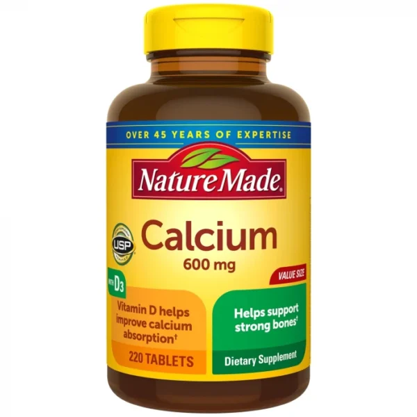 Nature Made Calcium 600 mg with Vitamin D3, Support Strong Bones & for Immune Support, 220 Tablets, USA
