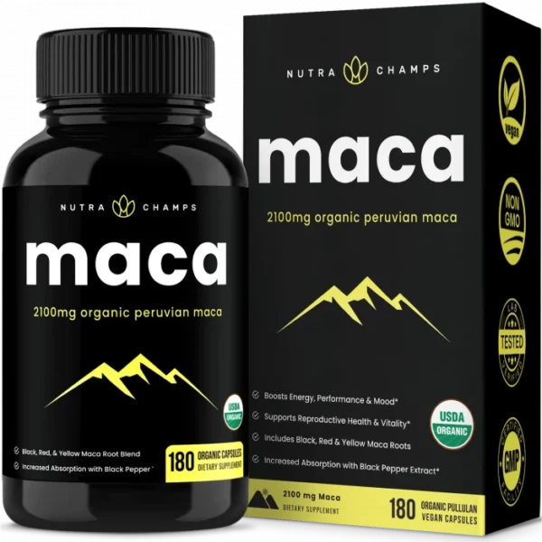NutraChamps Organic Maca Root Capsules, 2100mg, 180 Capsules, USA