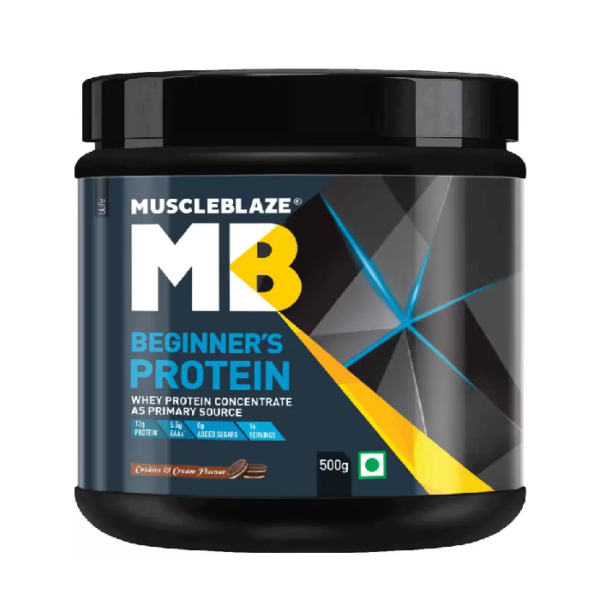 MuscleBlaze Beginner's Whey Protein Concentrate, 500gm, 400gm, Cookies & Cream Flavor