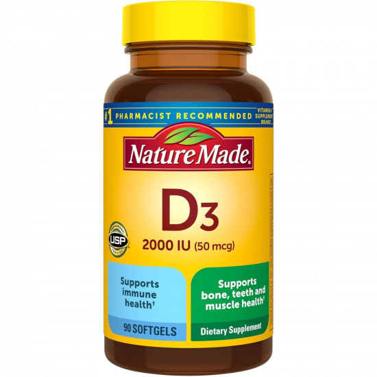 Nature Made Vitamin D3 2000 IU (50 mcg), 90 Softgels | USA