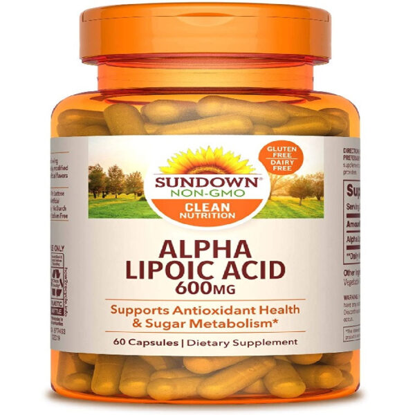 Sundown Alpha Lipoic Acid, Lower Blood Sugar Levels, prevent Memory Loss, Anti Oxidant Health & may Neutralize Free Radicals, 60 capsule, USA