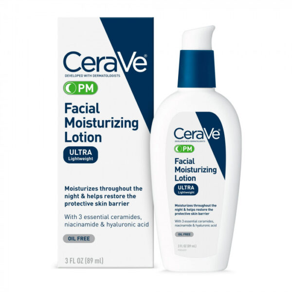 CeraVe PM Facial Moisturizing Lotion, Night Cream with Hyaluronic Acid and Niacinamide, Ultra-Lightweight, Oil-Free Moisturizer for Face, 89m