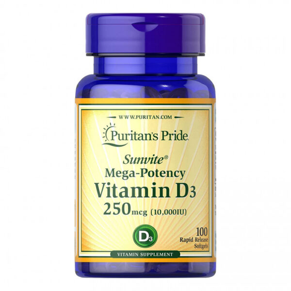 Puritan's Pride Vitamin D3 250 mcg 10,000 IU, 100 Softgels | USA