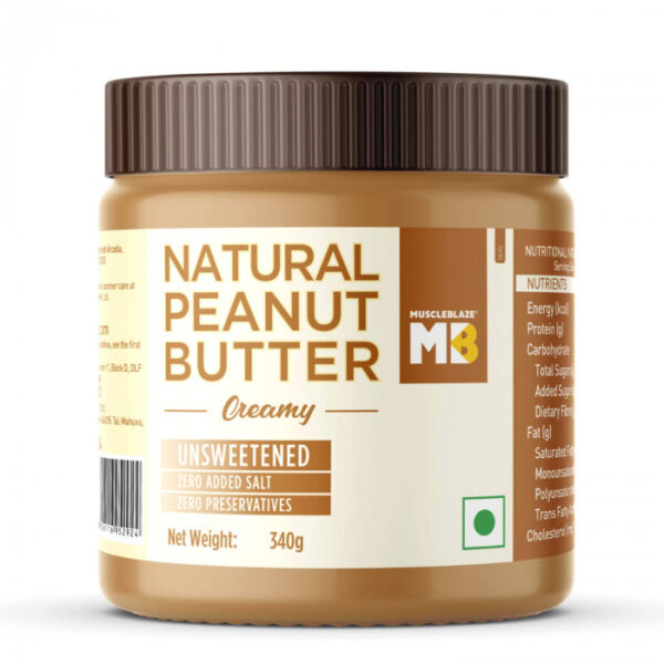 MuscleBlaze Natural Peanut Butter Unsweetened, Creamy 340gm
