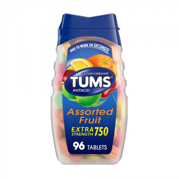 TUMS Antacid Extra Strength 750 Assorted Fruit for Heartburn Relief, 96 Chewable Tablets