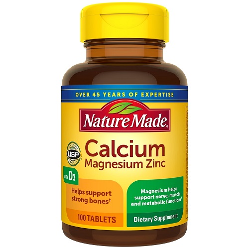 Nature Made Calcium, Magnesium Oxide, Zinc with Vitamin D3 helps support Bone Strength, 100 Tablets, USA