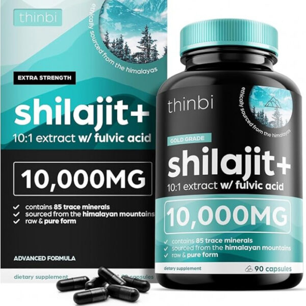 Thinbi Shilajit+ 10000mg For Men & Women, 90 Capsules | USA Made