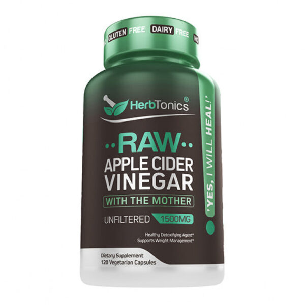Herbtonics Raw Apple Cider Vinegar Capsules with Mother, For Weight Management, Metabolic Support & Bloating Relief, 120 Capsules, USA