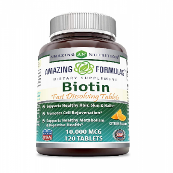 Amazing Formulas Biotin Fast Dissolving 10000 Mcg Tablets, Citrus Flavor -Supports Healthy Hair, Skin & Nails -Promotes Cell Rejuvenation -Supports Healthy Metabolism, 120 Tablets, USA