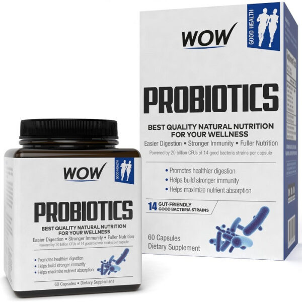 WOW Life Science Probiotics 20 Billion CFU (14 Probiotic Strains) 500mg, 60 Vegetarian Capsules