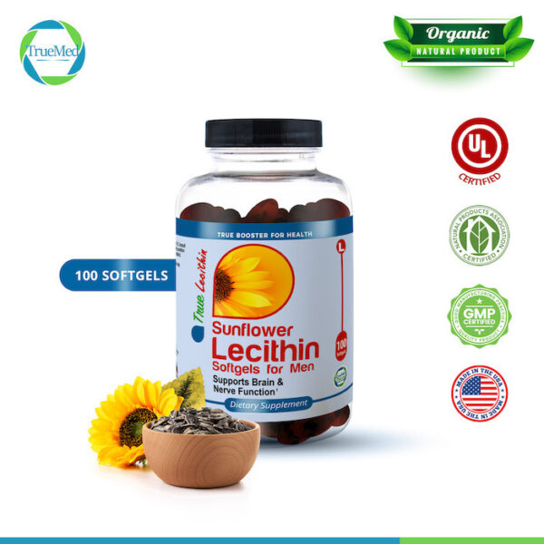TrueMed Sunflower Lecithin for Men 1200mg, 100 Softgels, USA