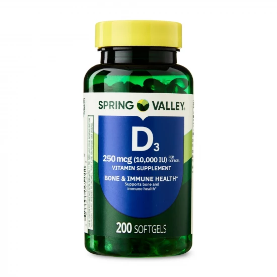 Spring Valley Vitamin D3 Supplement | Bone & Immune Health, 250mcg (10,000 IU), 200 Softgels