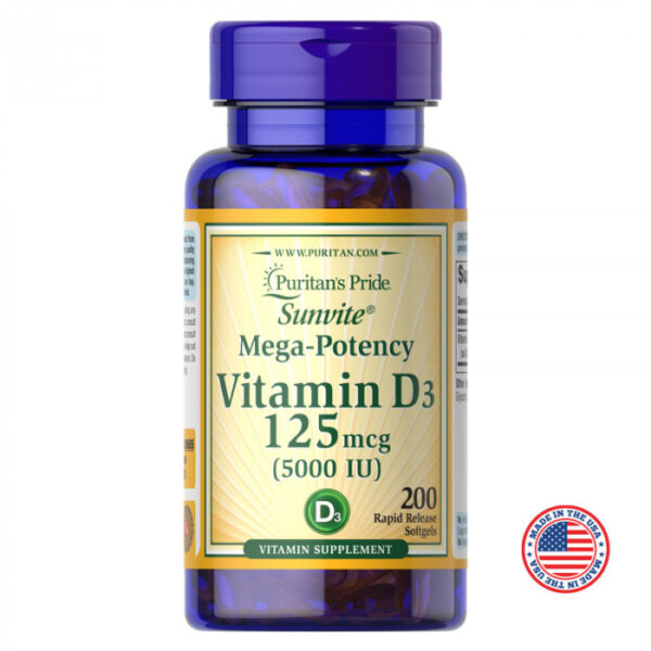 Puritan's Pride Vitamin D3 125 mcg (5000 IU) 200 Softgels | USA Import