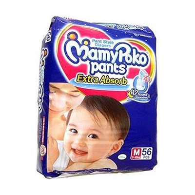 MamyPoko Pants Extra Absorb Baby Diapers, Medium (7-12 Kg) 56 Count