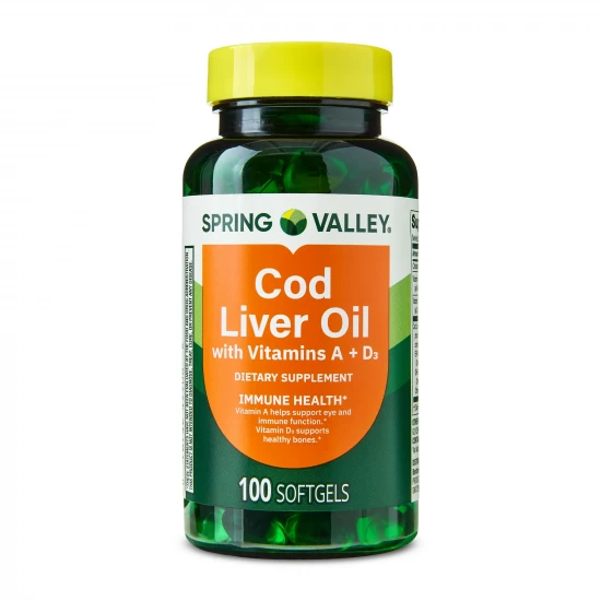 Spring Valley Cod Liver Oil With Vitamins A + D3 | 100 Softgels