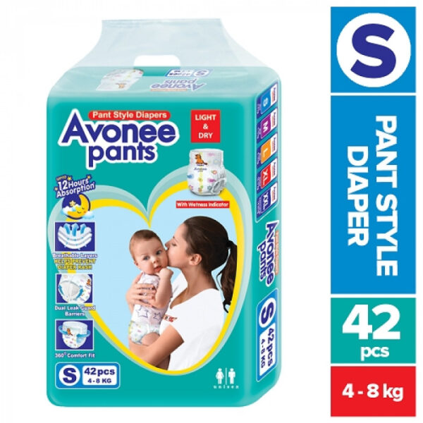 Avonee Baby Diaper, Pant System, S Size (4-8kg) 42pcs