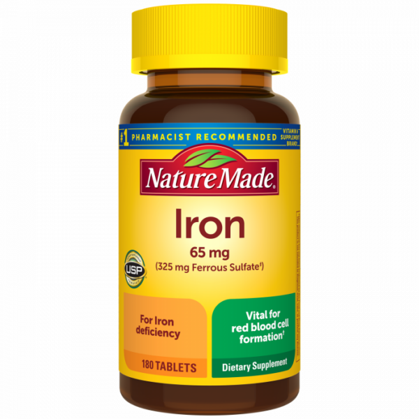 Nature Made Iron 65 mg (325 mg Ferrous Sulfate), 180 Tablets | USA