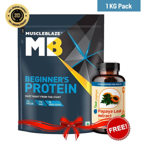 MuscleBlaze Beginner's Whey Protein Powder, 1kg, Chocolate Flavor (Free Gift)