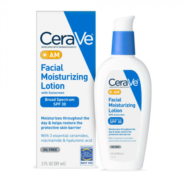 CeraVe AM Facial Moisturizing Lotion with SPF 30, Oil-Free Face Moisturizer, Formulated with Hyaluronic Acid, Niacinamide & Ceramides, Broad Spectrum Sunscreen, 89ml