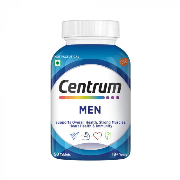 Centrum Men, Multivitamin with Grape seed extract for Overall Health, Strong Muscles & Immunity (Veg) 50 Tablets