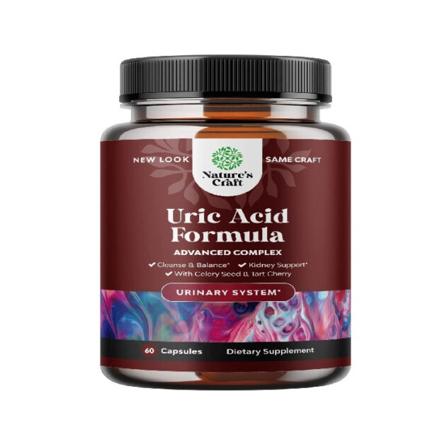Natures Craft Uric Acid Kidney Support Vitamins for Men and Women – Herbal Cleanse Detox for Joint Comfort Muscle Recovery, 60 Capsules, USA