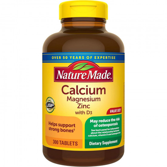 Nature Made Calcium, Magnesium Oxide, Zinc with Vitamin D3 helps support Bone Strength, 300 Tablets, USA