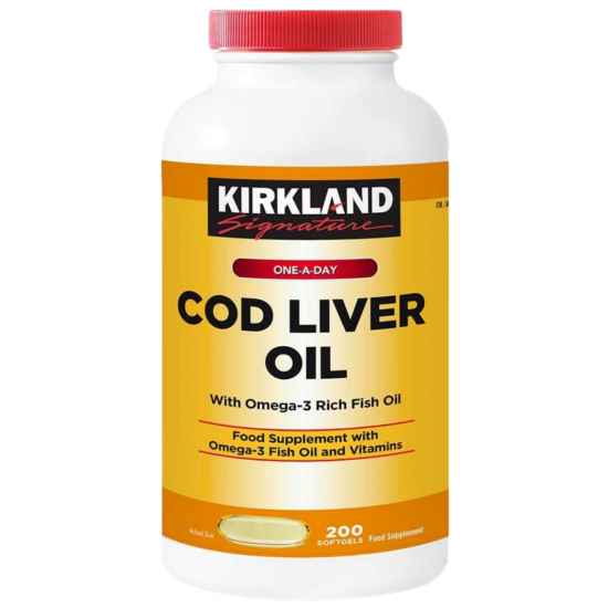 Kirkland Signature Cod Liver Oil + Omega 3 (1150mg) – 200 Softgels | USA