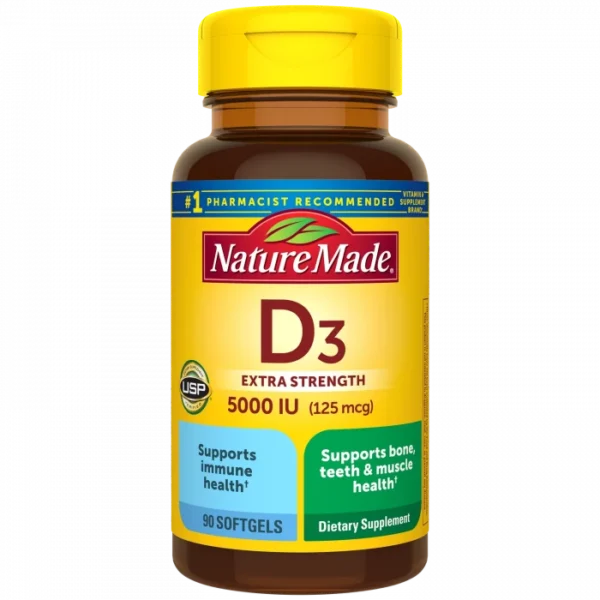 Nature Made Vitamin D3 Extra Strength 5000 IU (125 mcg), 90 Softgels | USA