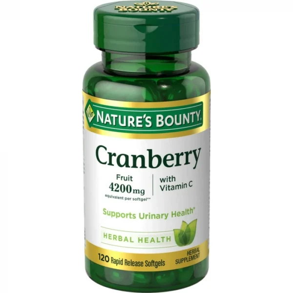 Nature's Bounty Cranberry, Herbal Health Supplement with Vitamin C, Supports Urinary Health, 4200mg, 120 Soft gels. USA