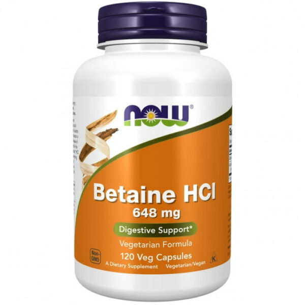 NOW Foods Betaine HCl 648 mg, 120 Veg Capsules | USA