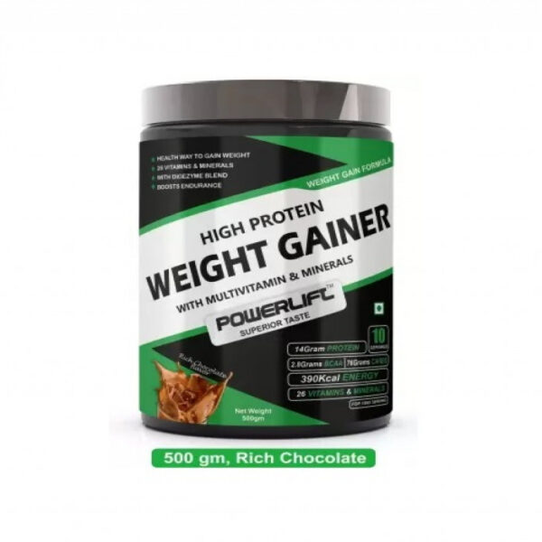 POWERLIFT Weight Gainer with Multivitamin & Minerals, added DigeZyme Weight Gainers/Mass Gainers (500 g, Rich Chocolate)