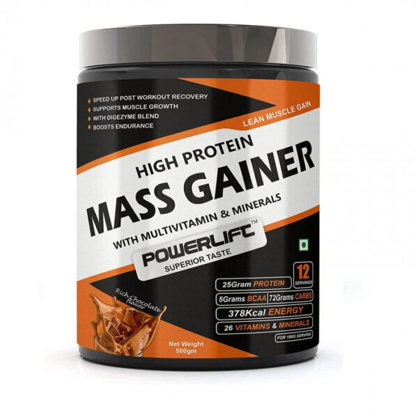 POWERLIFT Mass Gainer, High Protein with 26 vitamin & minerals With Digezyme Blend Weight Gainers & Mass Gainers (500 g, Rich Chocolate), India