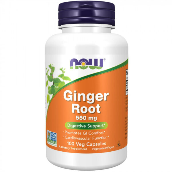 NOW Foods Ginger Root 550 mg, 100 Veg Capsules | USA Made