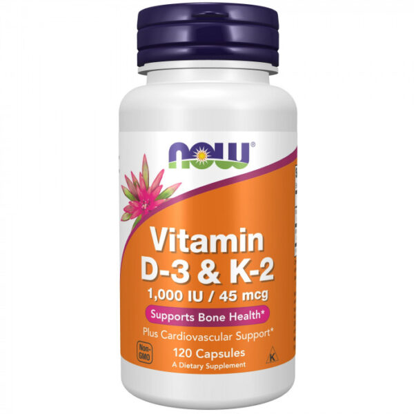 NOW Foods Vitamin D-3 & K-2 120 Veg Capsules | USA Made