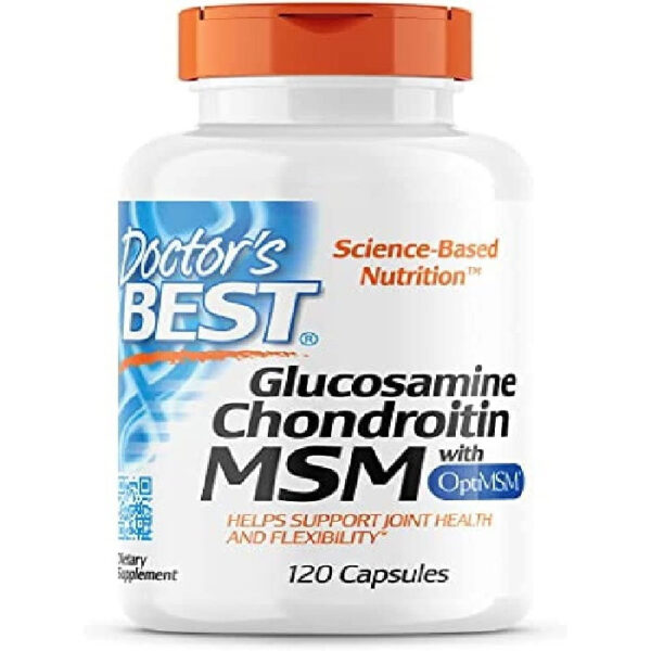 Doctor's Best Synergistic Glucosamine MSM with OptiMSM, Joint Support, supplies Healthy Joints with Proteoglycans, Glucosamine Sulfate, MSM & Vitamin C combo formulations, 120 Capsules, USA