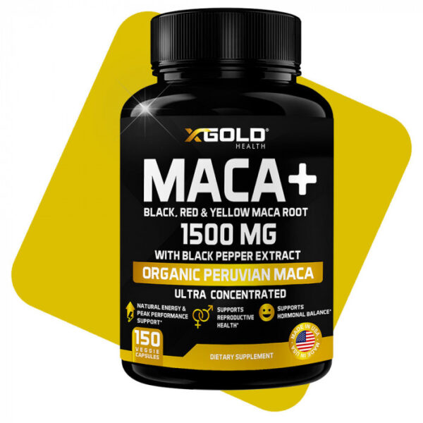 X Gold Health Organic Maca Root Capsules 1500 mg, 150 Veggie Capsules, USA