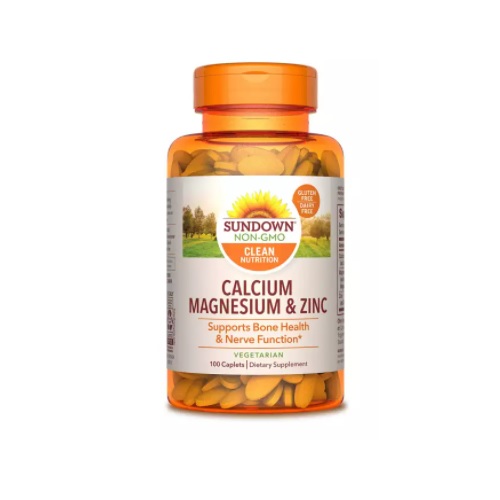 Sundown Calcium, Magnesium and Zinc High Potency, Support Bone Health and Nerve Function, 100 Caplets, USA