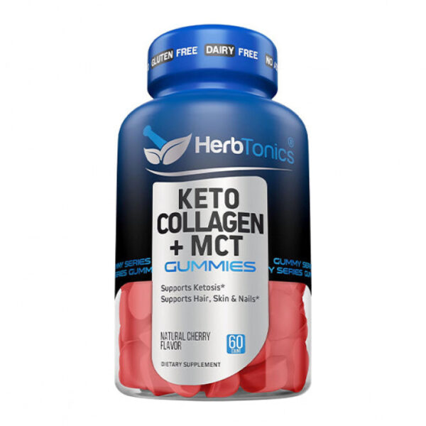 Herbtonics Keto Gummies with MCT, Sugar Free - Anti Aging, Hair Growth, Skin Care & Strong Nails Protein Collagen, 60 Gummies, USA