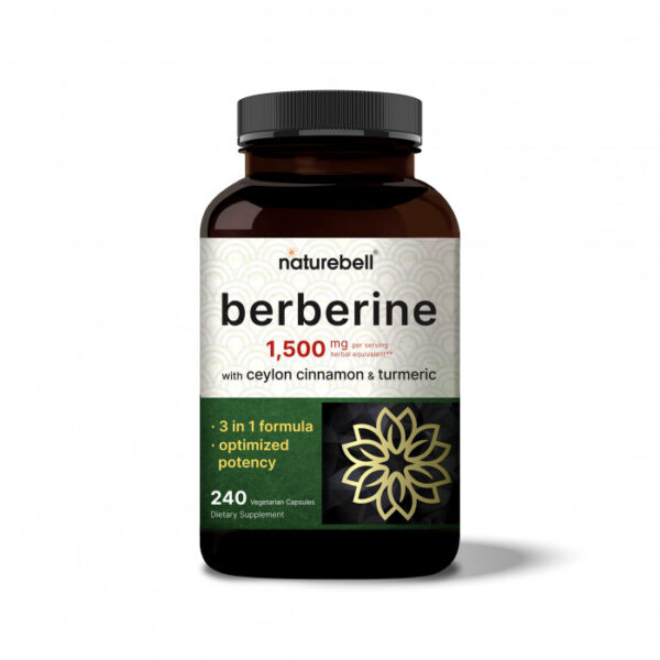 NatureBell Berberine Supplement 1500mg, 240 Veggie Capsules, with 1000mg True Ceylon Cinnamon & 300mg Turmeric Root, USA