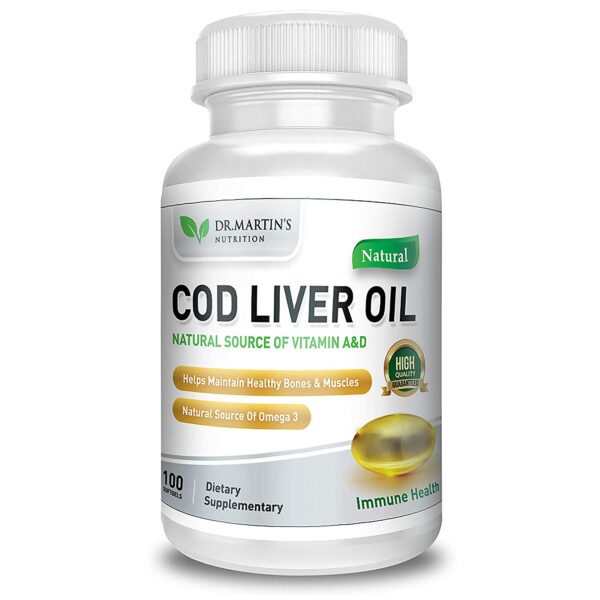 Dr. Martin’s COD LIVER OIL Natural Source Of Omega 3, Triple Strength Best Immune Health, Healthy Bones & Muscles - USA