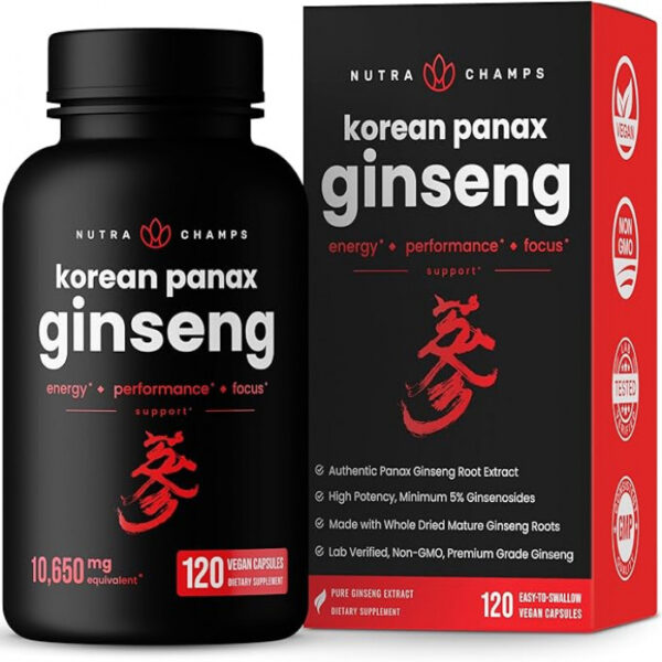 NutraChamps Korean Red Panax Ginseng, 10,650 mg Extra Strength, 120 Vegan Capsules, USA