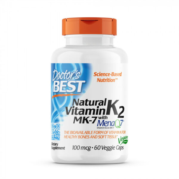 Doctor's Best Natural Vitamin K2 Mk-7 with MenaQ7, 100mcg Vitamin K2 Supplement Supports Bone Health, 60 Veggie Capsules, USA