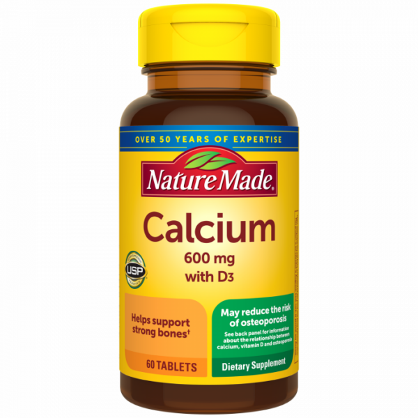 Nature Made Calcium 600 mg Tablets with Vitamin D3, 60 Tablets | USA
