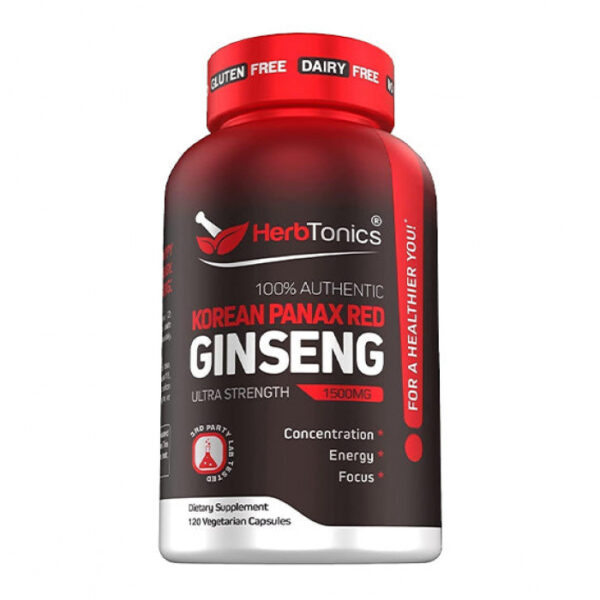 Herbtonics Korean Red Panax Ginseng 1500mg - High Potency Ginseng for Energy, Performance & Immune Support for Men & Women, 120 Capsules, USA