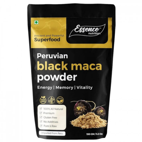 Essence Nutrition Original Black Maca Root Powder (150gm) - Pure & Effective Maca for Workout, Stamina & Strength | Imported from Peru - Use as a Maca Coffee For Men