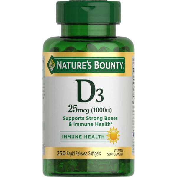 Nature’s Bounty Vitamin D3 1000 IU, 250 Softgels | USA