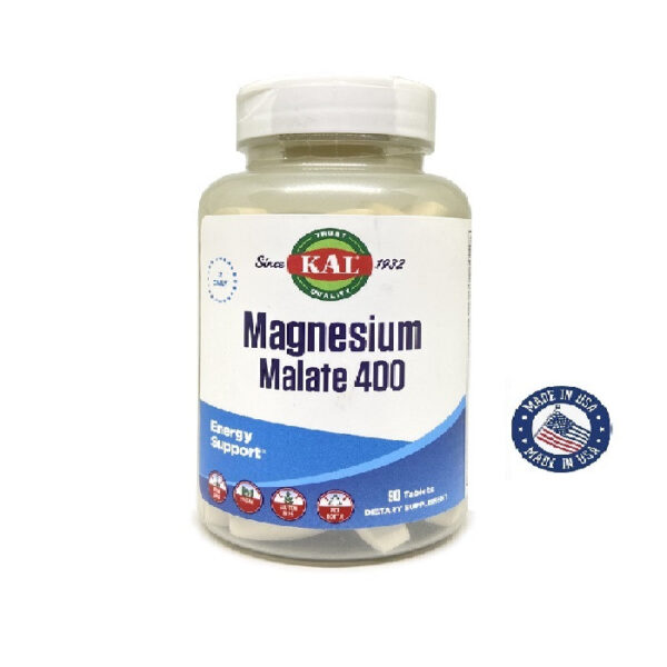 KAL® Magnesium Malate 400Chelated with Malic Acid for Energy ProductionSupports Healthy Muscle FunctionImprove Heart health & Blood Sugar and may boost Mood90 TabletsUSA